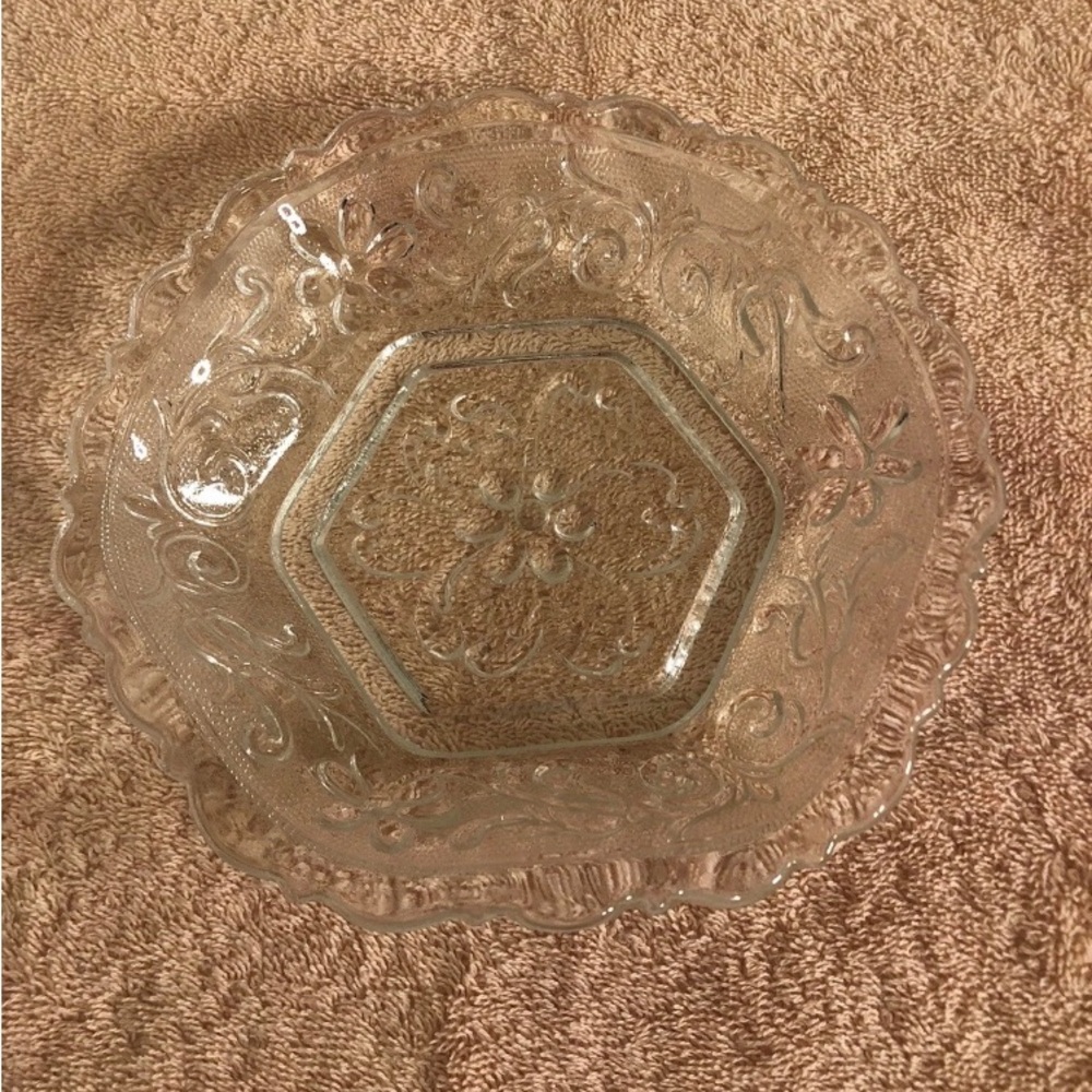 Vintage Flower & Vines Clear Glass Butter Dish 6 1/2” Across